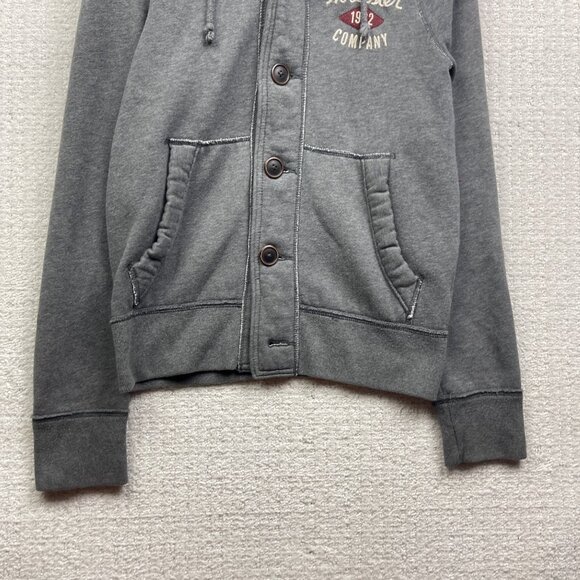 Y2K Hollister Women’s Button Down Oversized Hoodie Size S Grey Fleece Retro Logo - Picture 3 of 11